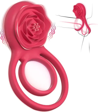 Vibrating Cock Ring with Rose Clit Stimulator for Couples