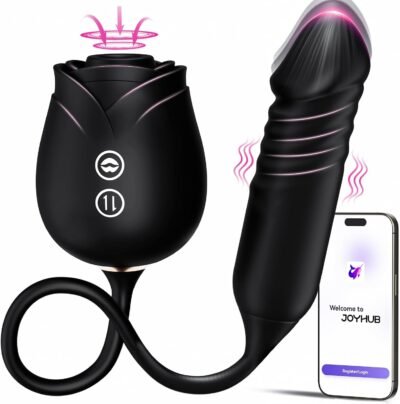 AI Rose Vibrator – Clitoral Suction & Thrusting G-Spot Toy with App Control (Black)